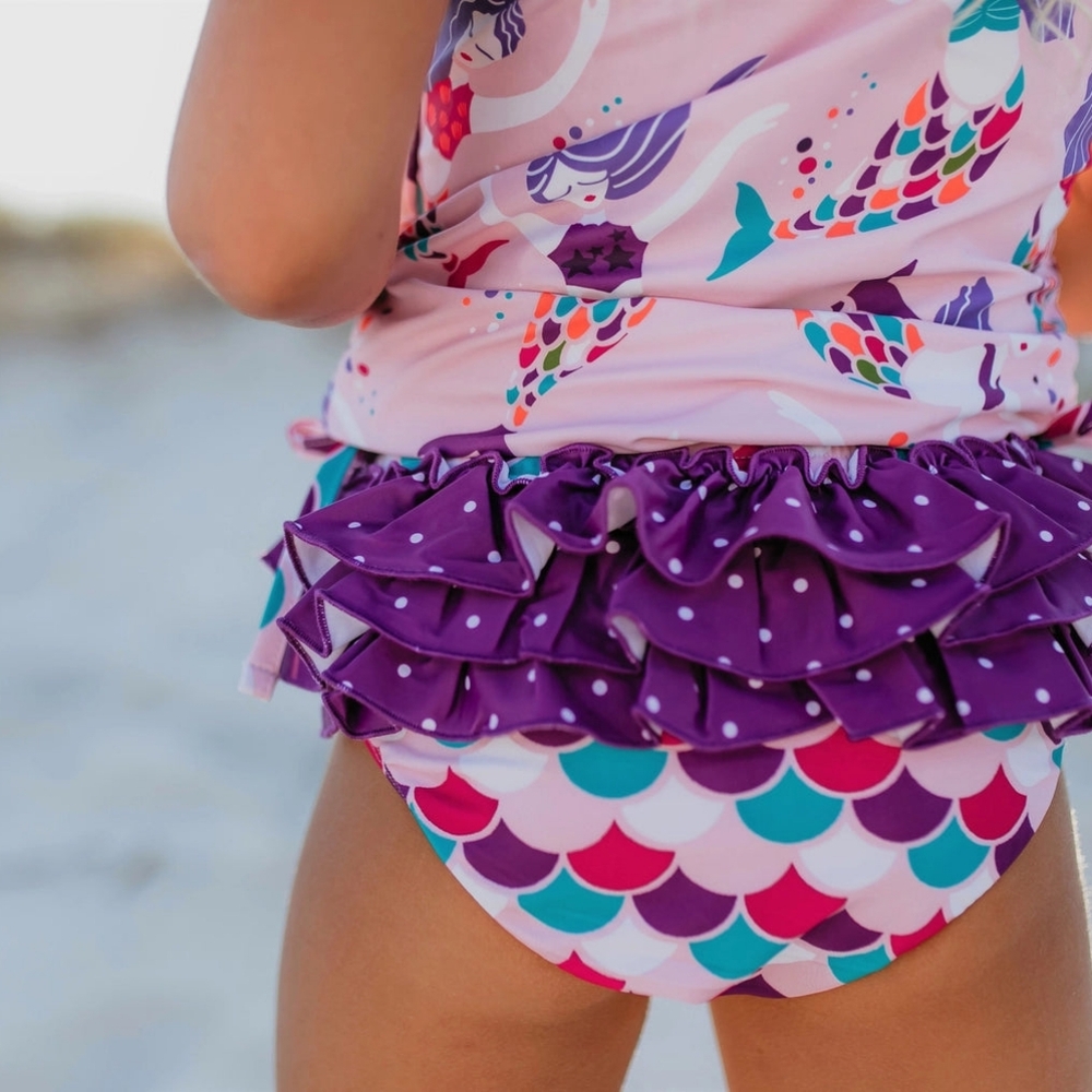 Purple Mermaid Rash Guard Ruffle Swimsuit